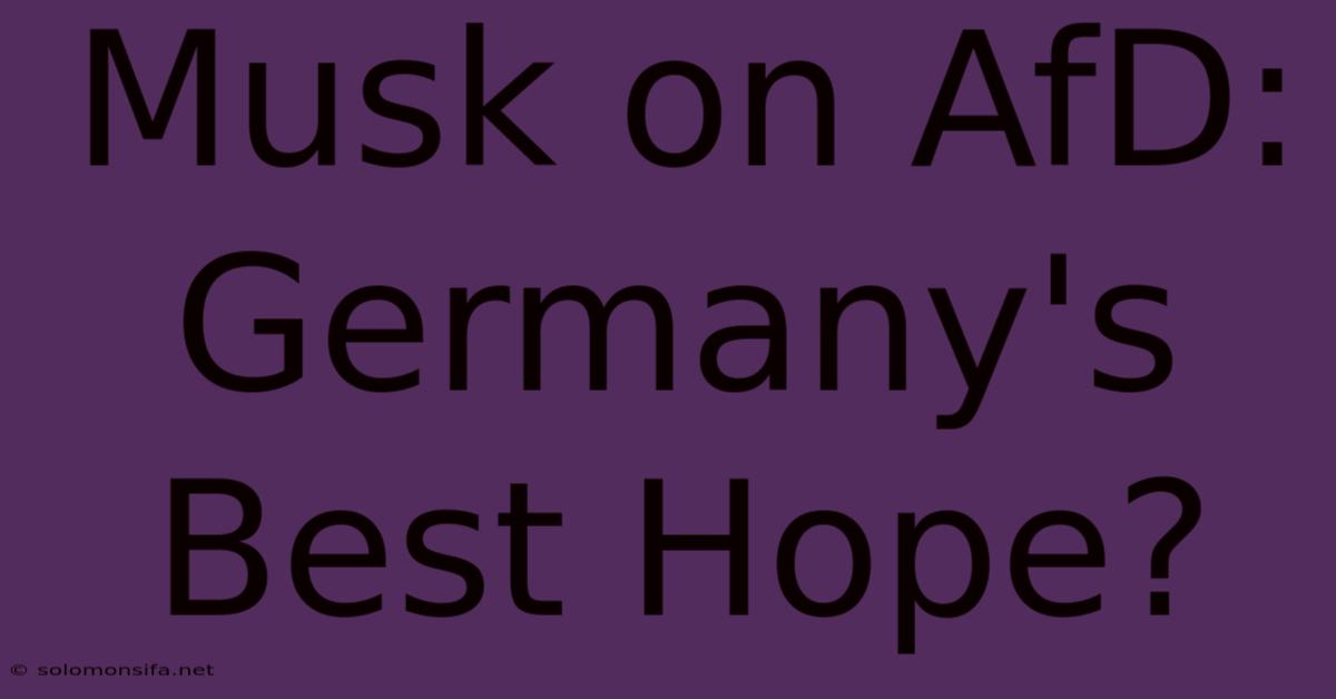 Musk On AfD: Germany's Best Hope?