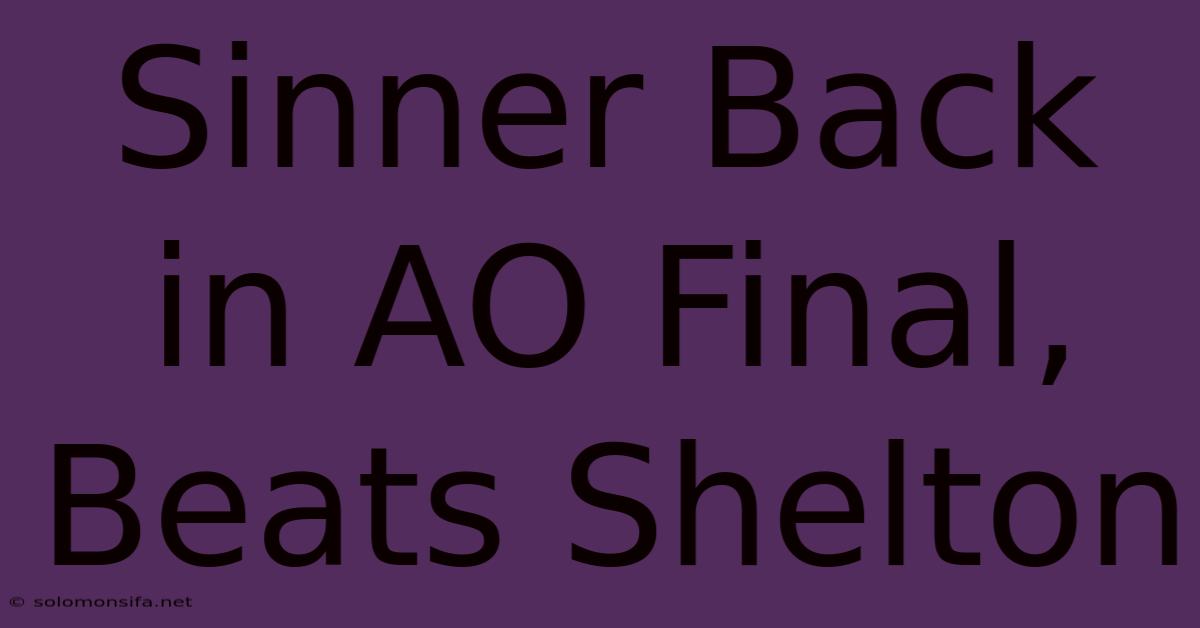 Sinner Back In AO Final, Beats Shelton